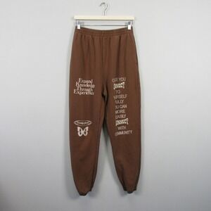 Lonely Ghost Graphic Print Sweatpants Women XL Brown Cotton Relaxed Lounge 608